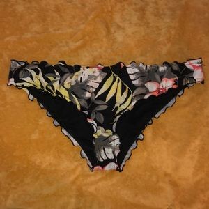 Hollister Black Floral lettuce hem bikini bottoms!